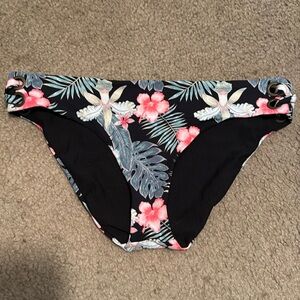 Roxy Women’s Black Floral Full Coverage Bikini Bottom Size M